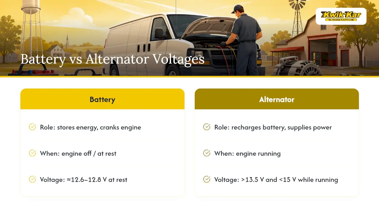 Battery and alternator voltage comparison