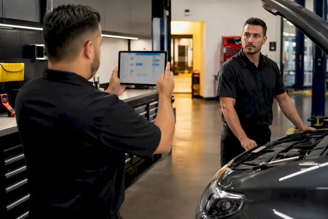 Advisor documenting completed auto repair