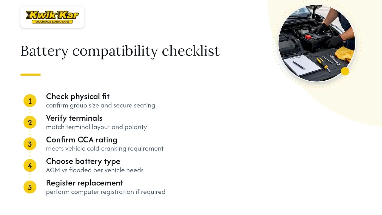 Car battery compatibility checkpoints